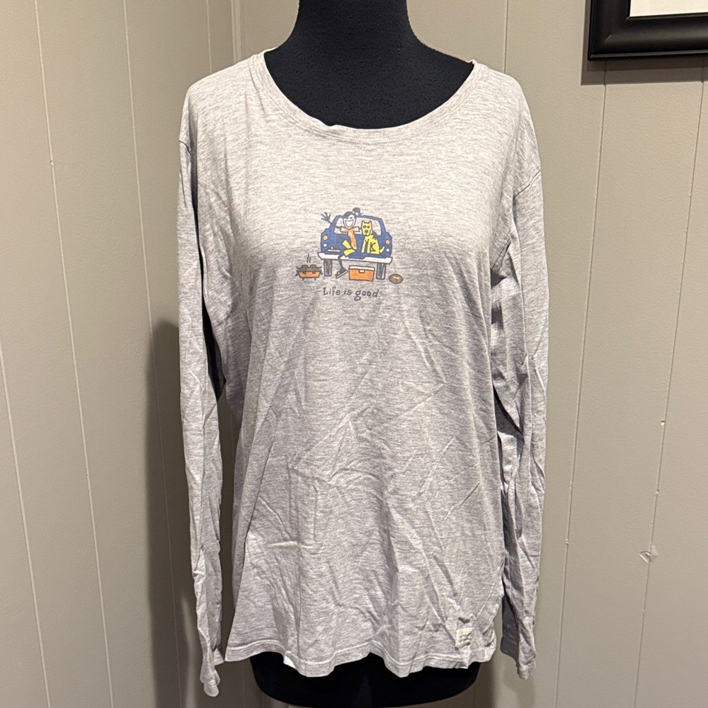 B18 Life Is Good Women’s XL Heather Gray Long Sleeve Tee with Graphic